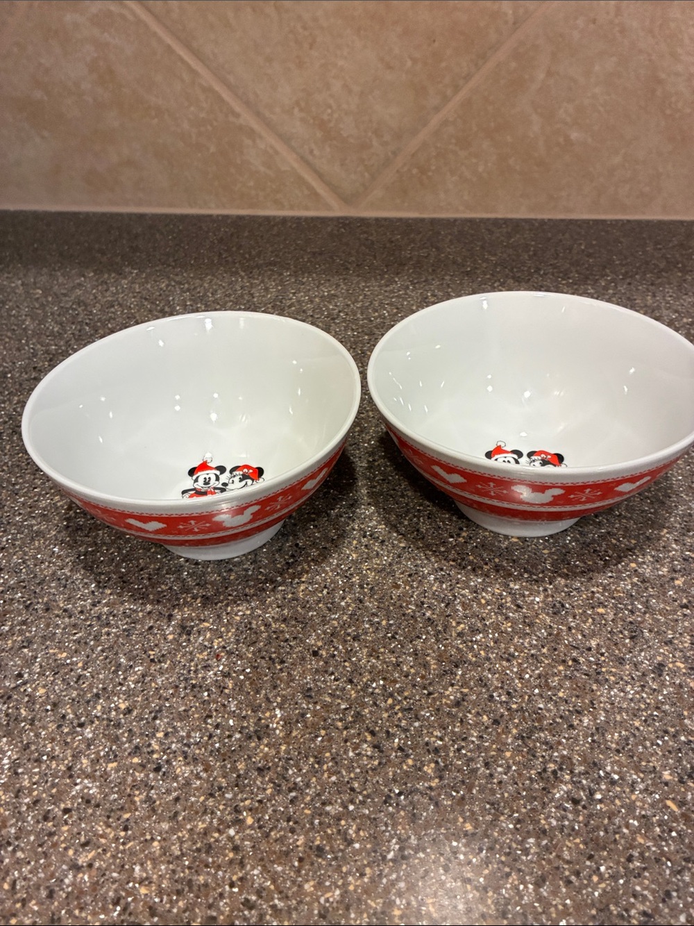 Set of 2 Disney Mickey Mouse Christmas Ceramic Bowls